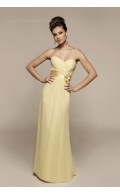 Floor-length Zipper Sweetheart Column Sheath Yellow Flowers/Ruffles Empire Chiffon Sleeveless Bridesmaid Dress