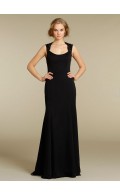 Chiffon Black Column Sheath Sleeveless Natural Backless Floor-length Bateau Lace Bridesmaid Dress