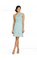 Sleeveless Short-length Chiffon Backless Empire Column Sheath One Shoulder Green Bridesmaid Dress