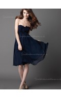 Knee-length Bateau Zipper Chiffon Flowers Dark Navy A-line Empire Sleeveless Bridesmaid Dress