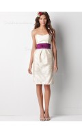 Bateau Zipper Knee-length Sleeveless Sash Ivory Empire Taffeta Gown Ball Bridesmaid Dress
