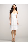 A-line Sleeveless White Zipper Knee-length Empire Lace Sweetheart Applique Bridesmaid Dress