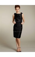 Satin High Neck Sleeveless Zipper Black Knee-length Column Sheath Natural Flowers Bridesmaid Dress