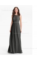 Dropped Gray Floor-length Sleeveless Bateau Zipper A-line Chiffon Draped Bridesmaid Dress