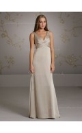 Empire V-neck A-line Zipper Sleeveless Chiffon Floor-length Champagne Ruffles Bridesmaid Dress