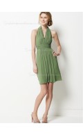 Sleeveless Zipper Halter A-line Chiffon Sage Draped/Sash Short-length Empire Bridesmaid Dress