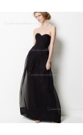 Column Sheath Sleeveless Empire Chiffon Draped Floor-length Sweetheart Zipper Black Bridesmaid Dress