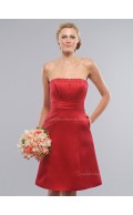 Draped/Sash Red A-line Empire Zipper Satin Knee-length Bateau Sleeveless Bridesmaid Dress