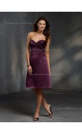 Grape Satin Dropped Zipper Knee-length Sweetheart Draped A-line Sleeveless Bridesmaid Dress