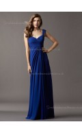 Empire Chiffon Royal Blue Column Sheath Draped Sleeveless Floor-length V-neck Zipper Bridesmaid Dress