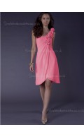 Zipper Flowers/Ruffles Knee-length A-line Sleeveless Chiffon Watermelon One Shoulder Empire Bridesmaid Dress