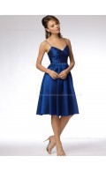 Satin Zipper Knee-length Royal Blue Empire Sleeveless A-line V-neck Draped Bridesmaid Dress