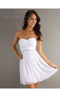 Dropped Sweetheart Chiffon Sleeveless A-line Beading/Ruffles Zipper Mini White Bridesmaid Dress