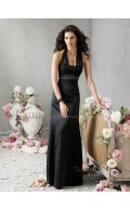 Bateau Empire Column Sheath Chiffon Sleeveless Floor-length Zipper Black Bridesmaid Dress