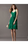 Knee-length Ruffles Dark Green Empire Zipper Halter Chiffon A-line Sleeveless Bridesmaid Dress