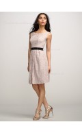 Natural A-line Lace Indy Pink Sleeveless Applique/Sash Backless Bateau Knee-length Bridesmaid Dress