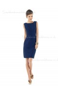 Natural Satin Dark Navy Column Sheath Zipper Sleeveless Knee-length Bateau Bridesmaid Dress