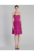 Zipper Dropped Knee-length A-line Fuchsia Sleeveless Ruffles Chiffon Sweetheart Bridesmaid Dress