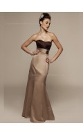 Column Sheath Sleeveless Bateau Empire Chocolate Satin Floor-length Ruffles Zipper Bridesmaid Dress