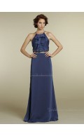 Backless Column Sheath Sleeveless Chiffon Floor-length Natural Tiered/Sash High Neck Blue Bridesmaid Dress