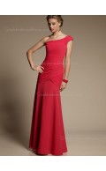 Sleeveless Zipper One Shoulder Dropped Red Draped Column Sheath Chiffon Floor-length Bridesmaid Dress