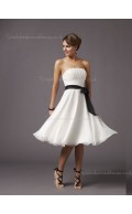 Sash/Ruffles White Knee-length Empire Sleeveless Zipper A-line Chiffon Bateau Bridesmaid Dress