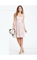 Natural A-line Lace Zipper Sweetheart Applique Short-length Indy Pink Sleeveless Bridesmaid Dress