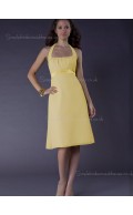 A-line Daffodil Satin Sash Zipper Bateau Empire Sleeveless Knee-length Bridesmaid Dress