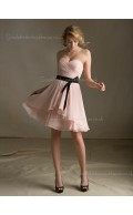 Chiffon A-line Zipper Tiered/Belt Sweetheart Dropped Sleeveless Knee-length Indy Pink Bridesmaid Dress