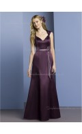 Zipper Floor-length A-line Natural Satin Grape V-neck Sleeveless Belt/Beading Bridesmaid Dress
