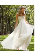 Sweetheart Ivory Beading / Ruffles A-line Sweep Sleeveless Chiffon Wedding Dress