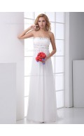 Ivory Sleeveless Rhinestone Sweep Column / Sheath Bateau Chiffon Wedding Dress