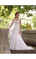 Ivory Chapel Satin Applique / Lace Sleeveless Sweetheart Chiffon Mermaid Wedding Dress