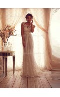 Applique / Bowknot Lace Ivory Cathedral Column / Sheath Sweetheart Cap Sleeve Wedding Dress