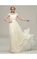 Elegant Best A-Line Long Lace Bateau Neck Short Sleeve Bridesmaid Dress