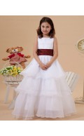 A line Zipper Floor length Belt/Ruffles Ivory Organza Square Sleeveless Flower Girl Dress