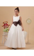 Square Ivory Belt/Bow Sleeveless Ankle Length Zipper A line Taffeta Flower Girl Dress