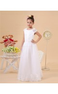 Cap sleeve Ivory Floor length Lace/Applique A line Satin/Organza Scoop Zipper Flower Girl Dress