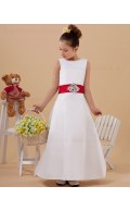 Zipper Satin Sleeveless Belt/Beading/Button A line Ivory Ankle Length Scoop Flower Girl Dress