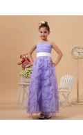 Ankle Length Sleeveless Column/Sheath Spaghetti Straps Satin/Organza Lilac Zipper Ruffles Flower Girl Dress