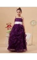 Floor length Sleeveless Zipper Spaghetti Straps Grape Sash Ball Gown Organza/Satin Flower Girl Dress
