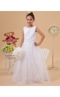 White A line Zipper Scoop Floor length Sleeveless Beading/Applique Satin/Tulle Flower Girl Dress