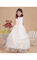 Applique White Ball Gown Taffeta Bateau Zipper Ankle Length Sleeveless Flower Girl Dress