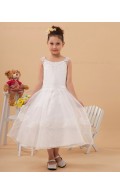 White Ankle Length A line Sleeveless Applique Zipper Bateau Chiffon/Organza Flower Girl Dress