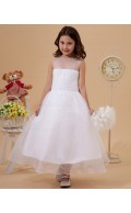 Ankle Length Chiffon/Organza A line Ruffle White Sleeveless Scoop Zipper Flower Girl Dress