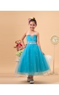 Satin/Organza Beading Ankle Length Sweetheart Hunter Zipper A line Sleeveless Flower Girl Dress