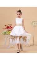 A line Ankle Length Sleeveless Satin/Lace Scoop Sash/Bow/Lace White/Champagne Zipper Flower Girl Dress