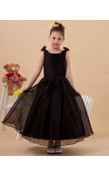 Bateau A line Satin/Organza Sleeveless Dark Zipper Coffee Ankle Length Bow/Hand Made Flower Flower Girl Dress