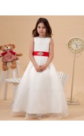 Zipper Satin/Organza Sleeveless Belt/Beading/Bow A line Floor length Scoop Ivory Flower Girl Dress