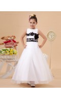 Beading/Hand Made Flower/Sash Zipper Floor length Ivory Satin/Tulle/Lace A line Sleeveless Scoop Flower Girl Dress